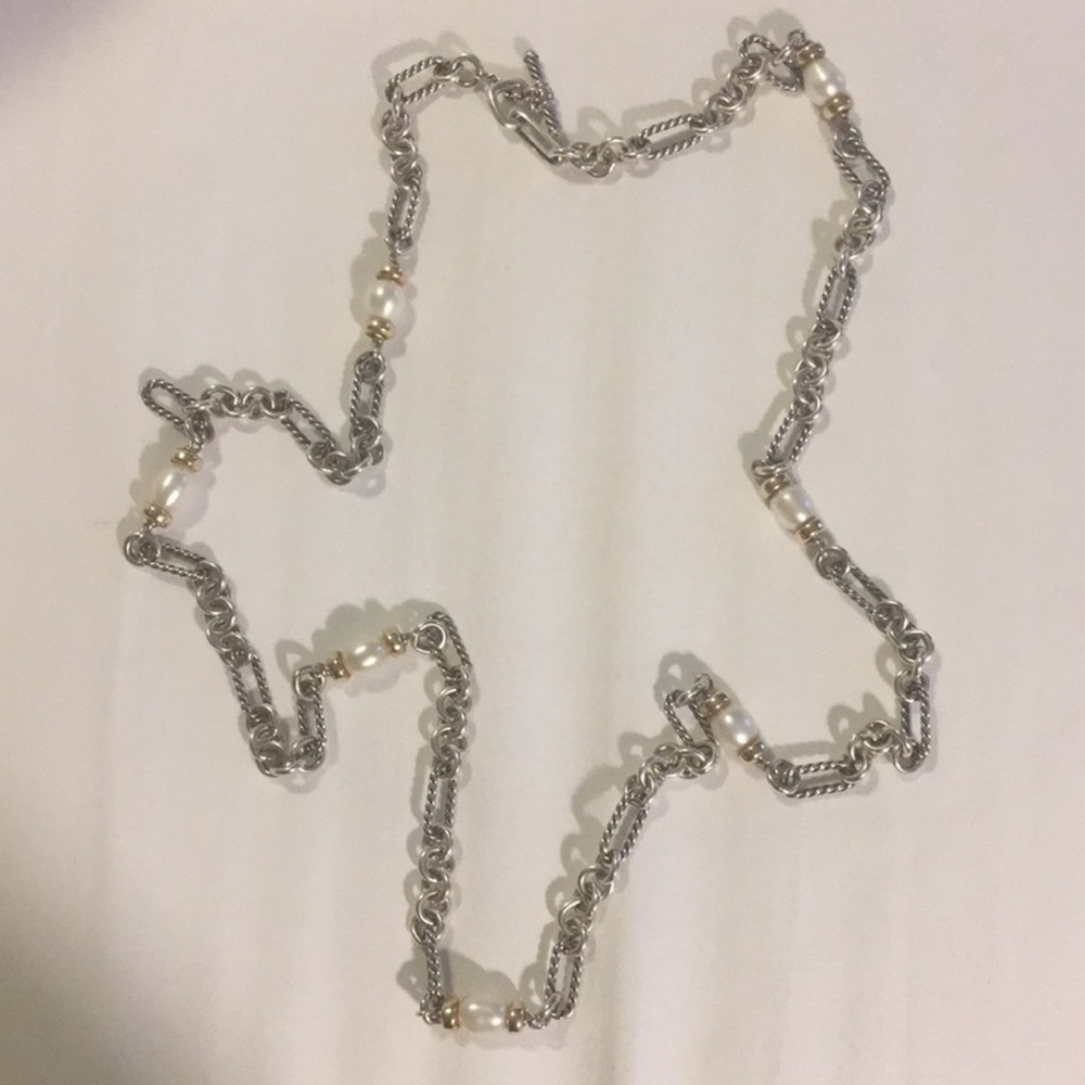 David Yurman pearl with gold chain link necklace